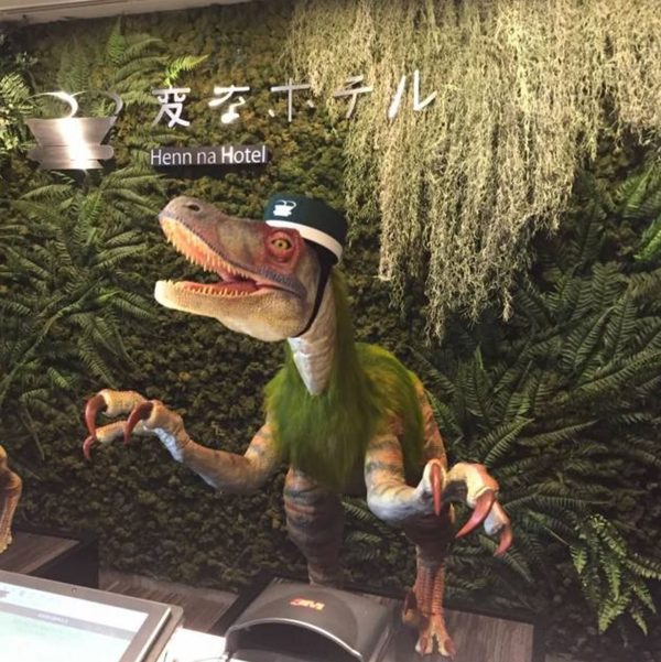 Robot dinosaur receptionist at the Henn na Hotel in Japan