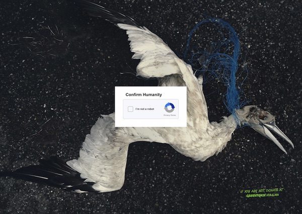 Greenpeace “confirm your humanity” captcha campaign visual