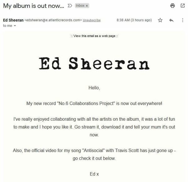 6 Marketing Lessons From Ed Sheeran: Ed Sheeran email