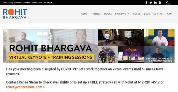 What I Learned From Doing 15 Virtual Keynotes In 21 Days: Rohit bhargava virtual keynote speaking homepage short