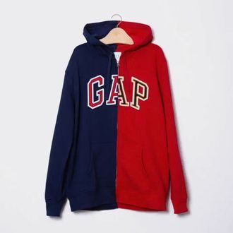 The Gap's half red, half blue sweatshirt