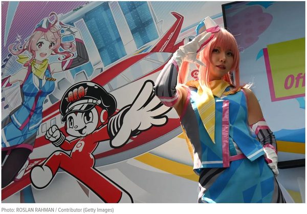 A cosplayer in an elaborate character costume