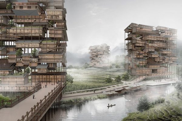 A Mind Blowing Chinese Skyscraper Made of Stacked Farmhouses