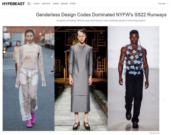 Model wearing a genderless fashion design on the runway