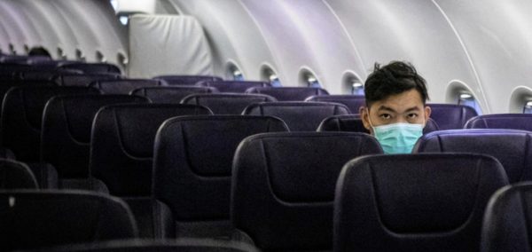 An empty airliner cabin on a ghost flight