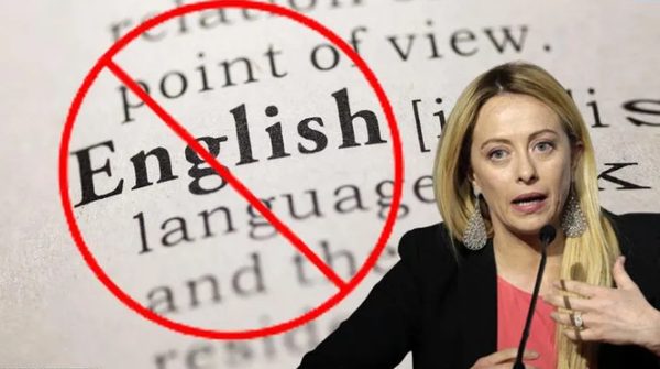 Illustration of Italy's proposed ban on the English language