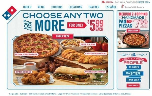 dominos website not loading